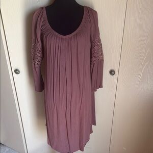 Indulge Mauve Casual Sundress with 3/4 Bishop Sleeves
